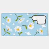 キュートな白いデイジーの花が輝くベイビーブルー SAMSUNG GALAXYケース (裏面横)