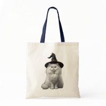 キュートな白いペルシャ猫のハロウィントートバッグ