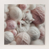 キュートな白い子猫の毛糸 ジグソーパズル (横)