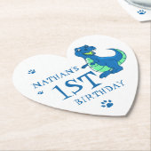 キュートな白い青いポー恐竜をテーマにした誕生日パーティー ペーパーコースター (アングル)