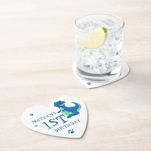 キュートな白い青いポー恐竜をテーマにした誕生日パーティー ペーパーコースター (インサイチュ)