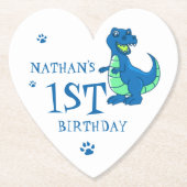 キュートな白い青いポー恐竜をテーマにした誕生日パーティー ペーパーコースター (正面)