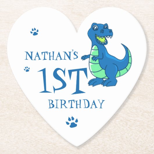 キュートな白い青いポー恐竜をテーマにした誕生日パーティー ペーパーコースター (正面)