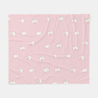 キュートな白猫のパターン – かわいいハートとお花 フリースブランケット
