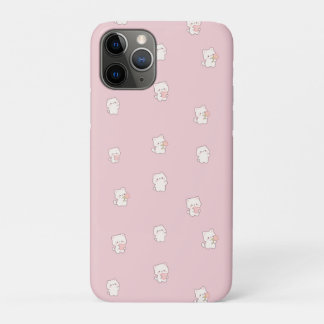 キュートな白猫のパターン – かわいいハートと花 iPhone 11 PROケース
