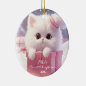 キュートな白猫の箱のクリスマスパーソナライズされた セラミックオーナメント (右)