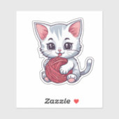 キュートな白猫の糸防水加工 シール (シート)