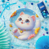 キュートな白猫バタフライ ペーパープレート (パーティー)