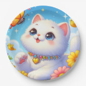 キュートな白猫バタフライ ペーパープレート (正面)