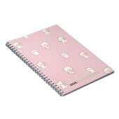 キュートな白猫パターン – かわいいハートと花 ノートブック (右側)