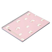 キュートな白猫パターン – かわいいハートと花 ノートブック (左側)