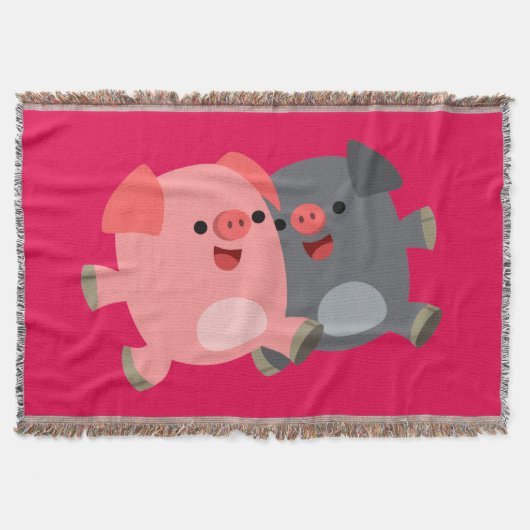 キュートな白黒の漫画の豚ブランケット スローブランケット (正面)
