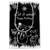 キュートな白黒クリスマスイラストレーション ミディアムペーパーバッグ (正面)