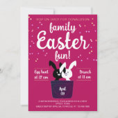 キュートな白黒バニーマゼンタイースターパーティー 招待状 (正面)