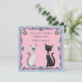 キュートな白黒猫誕生日招待状 招待状 (スタンド正面)