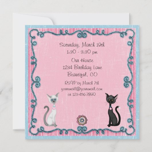 キュートな白黒猫誕生日招待状 招待状 (裏面)
