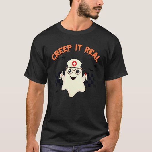 キュートな看護師の幽霊がハロウィンを盛り上げる Tシャツ (正面)