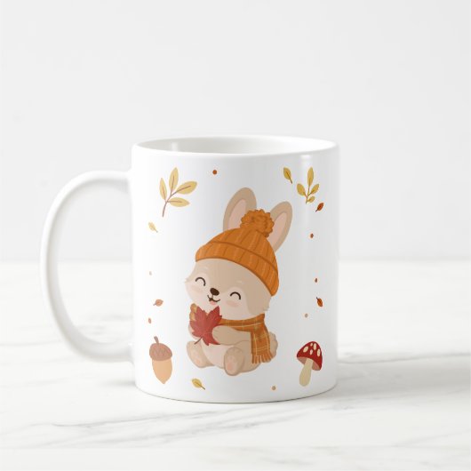キュートな秋の微笑みウサギの水彩画 コーヒー コーヒーマグカップ (左)