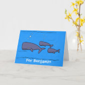 キュートな移行性のクジライラストレーション カード (黄色い花)
