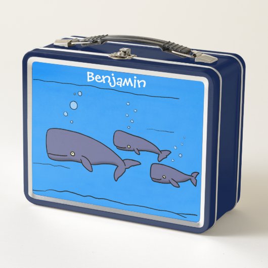 キュートな移行性のクジライラストレーション メタルランチボックス (正面)