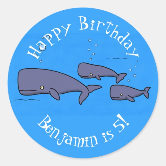 キュートな移行性のクジライラストレーション ラウンドシール (正面)