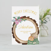 キュートな素朴クリスマスキャッツウッドフレーム金箔 箔シーズンカード (立ち正面)