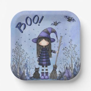 キュートな紫の魔女の子供たちのハロウィン ペーパープレート