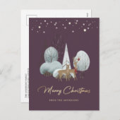 キュートな紫色のトナカイの星クリスマス シーズンポストカード (正面/裏面)