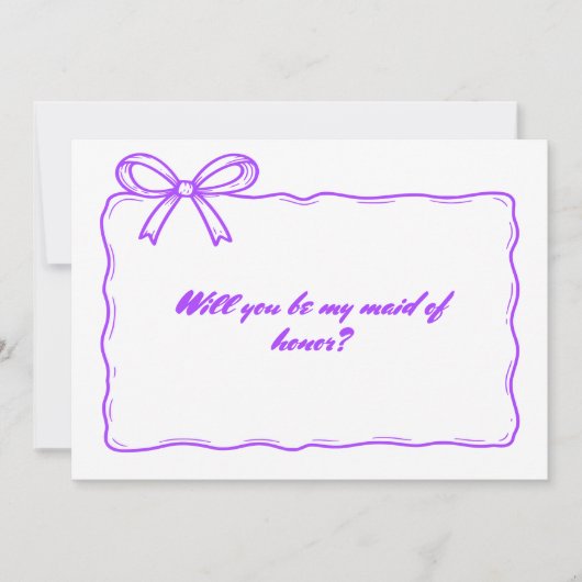 キュートな紫色のリボンボウメイド・オブ・オーナー（花嫁付き添い人）提案 招待状 (正面)
