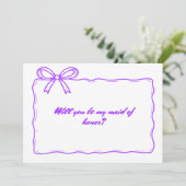 キュートな紫色のリボンボウメイド・オブ・オーナー（花嫁付き添い人）提案 招待状 (スタンド正面)