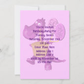 キュートな紫色の恐竜の誕生日パーティー 招待状 (正面)