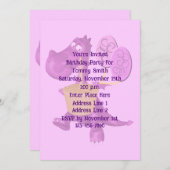 キュートな紫色の恐竜の誕生日パーティー 招待状 (正面/裏面)