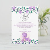 キュートな紫色の恐竜の赤ちゃんシャワーサンキューカード サンキューカード (スタンド正面)