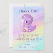 キュートな紫色の恐竜の赤ちゃんシャワーサンキューカード サンキューカード (正面)
