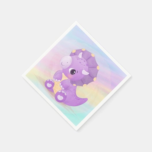 キュートな紫色の恐竜の赤ちゃんシャワー スタンダードカクテルナプキン (角)