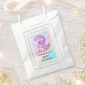 キュートな紫色の恐竜の赤ちゃんシャワー フェイバーバッグ (クリップ留めされた状態)