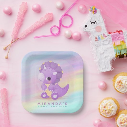 キュートな紫色の恐竜の赤ちゃんシャワー ペーパープレート (パーティー)