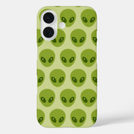キュートな緑のエイリアンヘッド柄 iPhone 16ケース