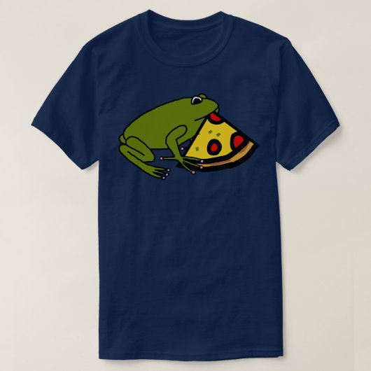 キュートな緑のカエルとピザスライス Tシャツ (デザイン正面)