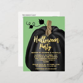 キュートな緑のゴールドパンプキン ハロウィンパーティー 箔招待状ポストカード