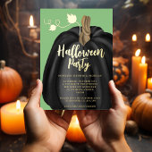 キュートな緑のゴールドパンプキン ハロウィンパーティー 箔招待状