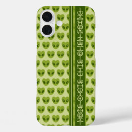 キュートな緑のハート型エイリアンのグリフ文字であなたのテキストを表現 iPhone 16 PLUSケース