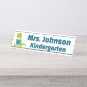 キュートな緑の恐竜先生 デスクネームプレート (正面)