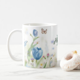 キュートな緑の春の花の野の花ブーケモノグラム コーヒーマグカップ