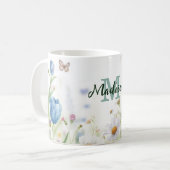 キュートな緑の春の花の野の花ブーケモノグラム コーヒーマグカップ (正面左)