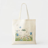 キュートな緑の春の花の野の花ブーケモノグラム トートバッグ (正面)