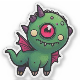キュートな緑色のサイクロプスモンスター - かわいいドラゴン シール