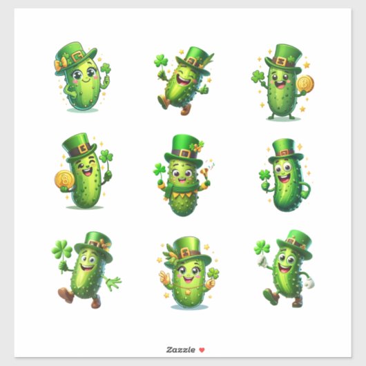 キュートな聖パトリックの日のピクルスキャラクター シール (シート)