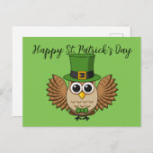 キュートな聖パトリックの日フクロウ漫画 |追加文字 シーズンポストカード (正面/裏面)
