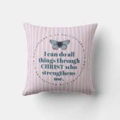 キュートな聖句バタフライピンクと白ストライプ色 クッション (裏面)